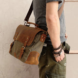 Waxed Canvas Messenger Bag Pure Leather